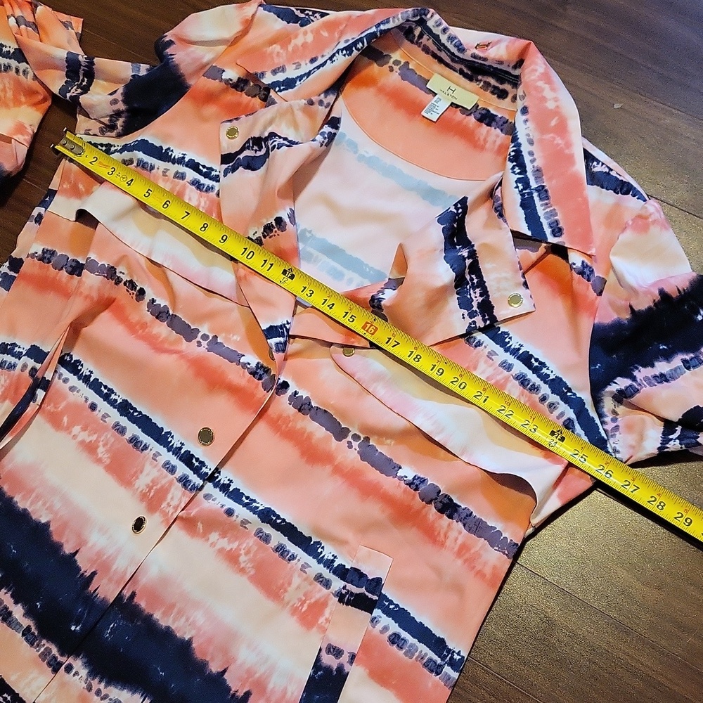H Halston Printed Trench Coat Jacket Lava Blossom Size XXL - Picture 12 of 15